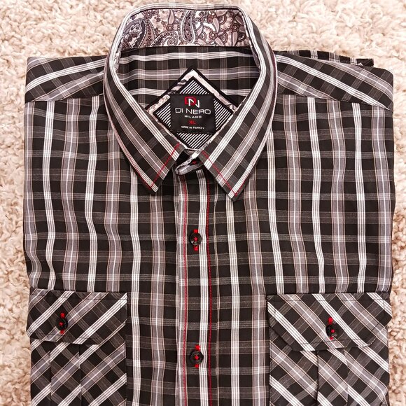 DN Di Nero Men's Long Sleeve Shirt Size XL Embellished Black Plaid Paisley READ - Picture 1 of 12